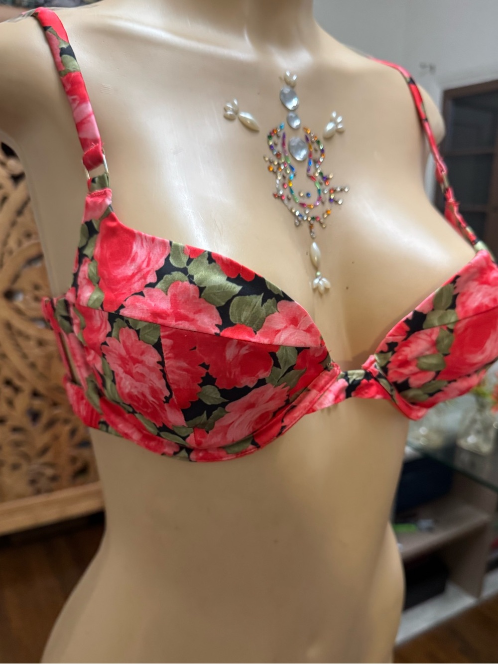 For Love And Lemons Red and Pink Floral Underwire Bra size M